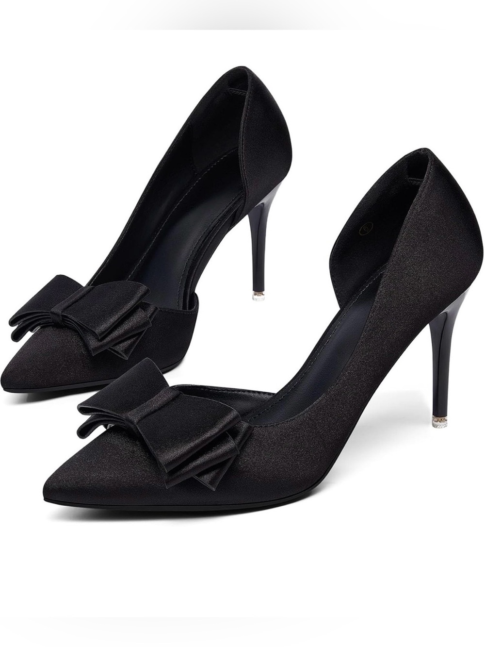 Coutgo Black Satin Bow Heels Size 8.5 NIB Coquette Pointed Toe Pumps
